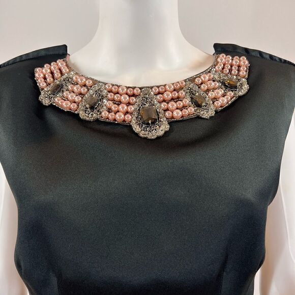 ABS Allen Schwartz Embellished Satin Pleated Mini Dress VINTAGE - Picture 2 of 5